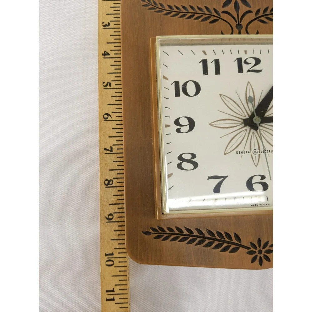 General Electric Wall Clock Brown Vintage 2146 Cutting Board Kitchen MCM USA